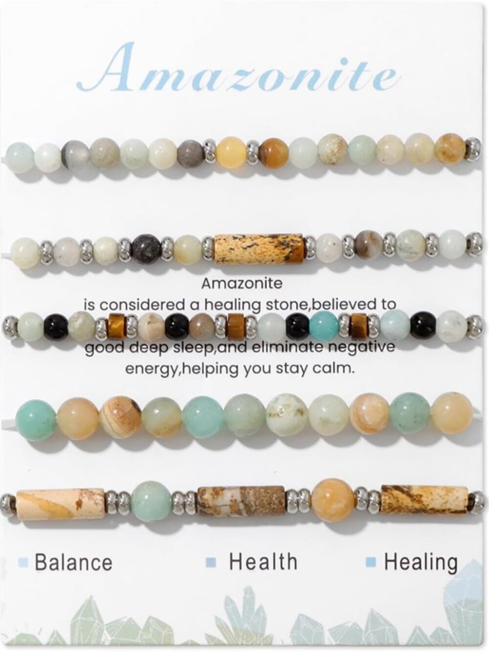 5Pcs Stackable Natural Stone Crystal Bracelets Set for Women - Healing Gemstone